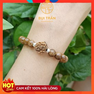 Vòng trầm tốc mix charm sen trầm + bi bạc