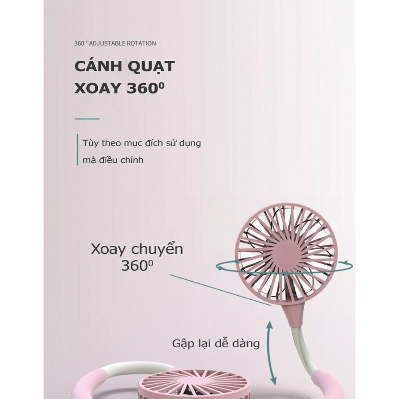 Quạt Mini Tích Điện Đeo Cổ Tiện Lợi