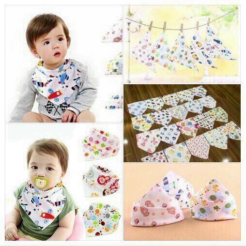 combo 5 Khăn yếm tam giác cotton cao cấp 2 lớp có cúc bấm
