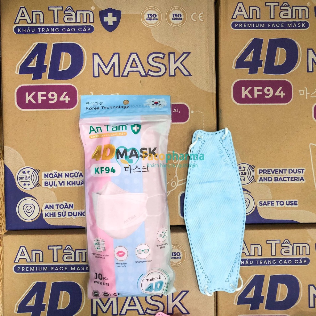 Khẩu trang 4d mask kf94 Hàn Quốc 4 lớp kháng khuẩn ngăn bụi mịn thông thoáng chính hãng An Tâm túi 10 cái AT4DO