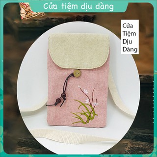 Túi đeo chéo thêu họa tiết đựng điện thoại hoặc các vật dụng nhỏ