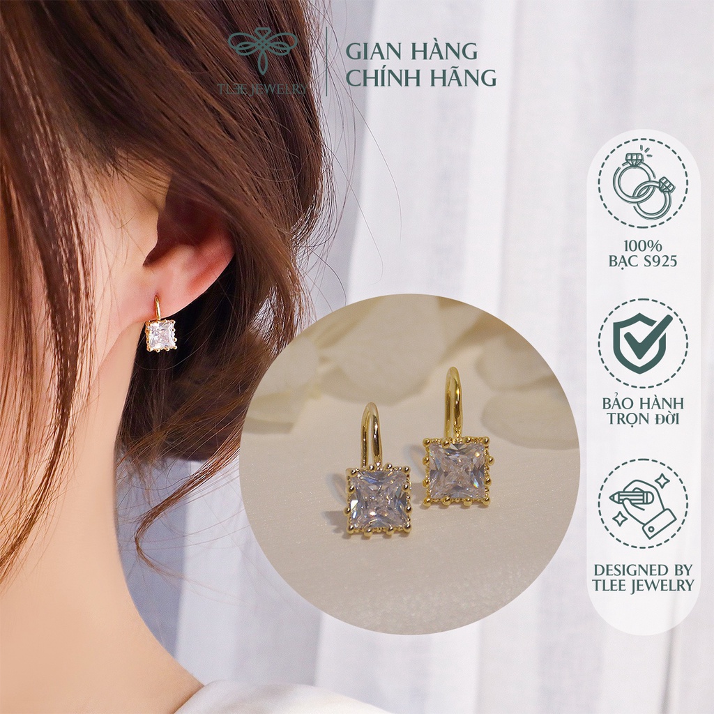 Khuyên tai bạc nữ TLEE Cici móc đá vuông sang trọng NCJ B110