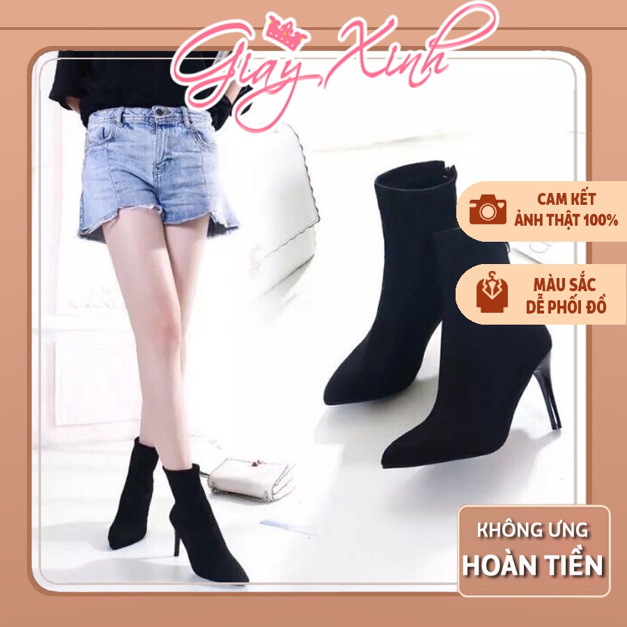 Giày bốt nữ da lộn đế cao 7p, Bột nữ cao cổ chất da lộn, gót nhọn siêu sang chảnh cho chị em