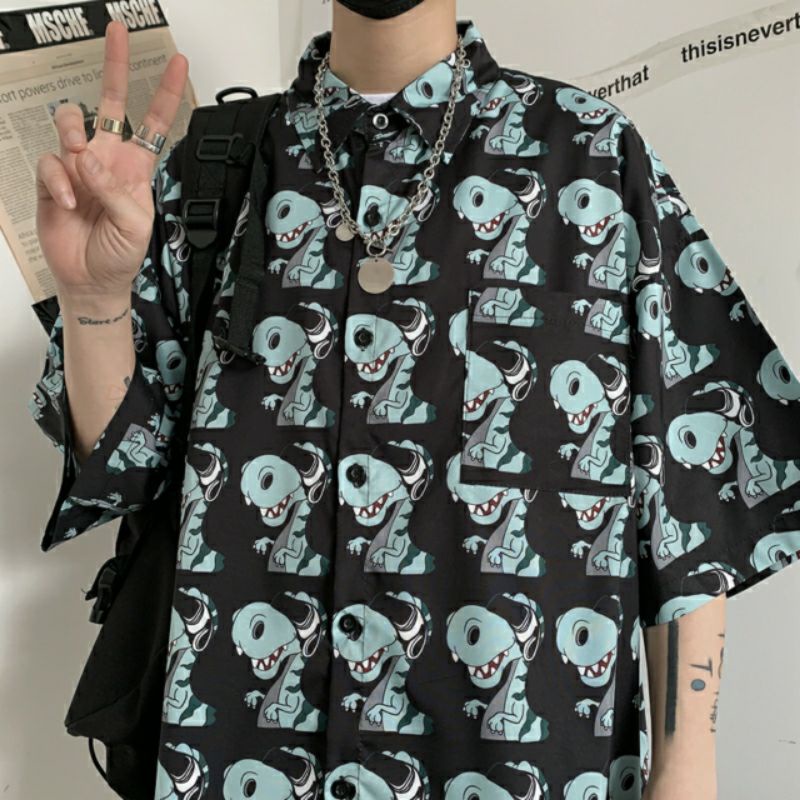Áo Sơ Mi Tay Ngắn Unisex Cổ Bẻ Phong Cách Hàn Quốc Freesize