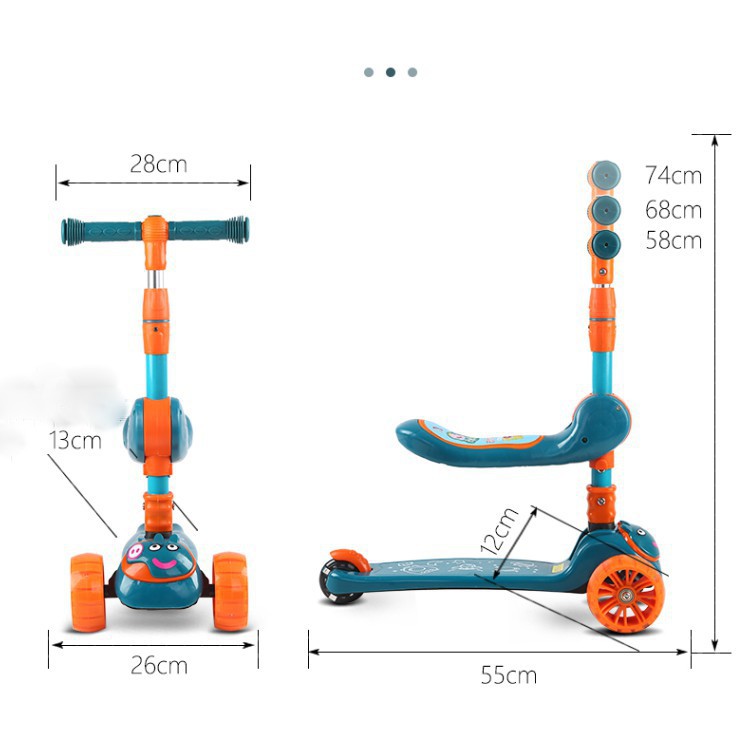 XE TRƯỢT SCOOTER CÓ GHẾ NGỒI + CÓ NHẠC CÓ ĐÈN PHÁT SÁNG/XE SCOOTER NHỰA - SẮT 3 BÁNH CÓ ĐÈN