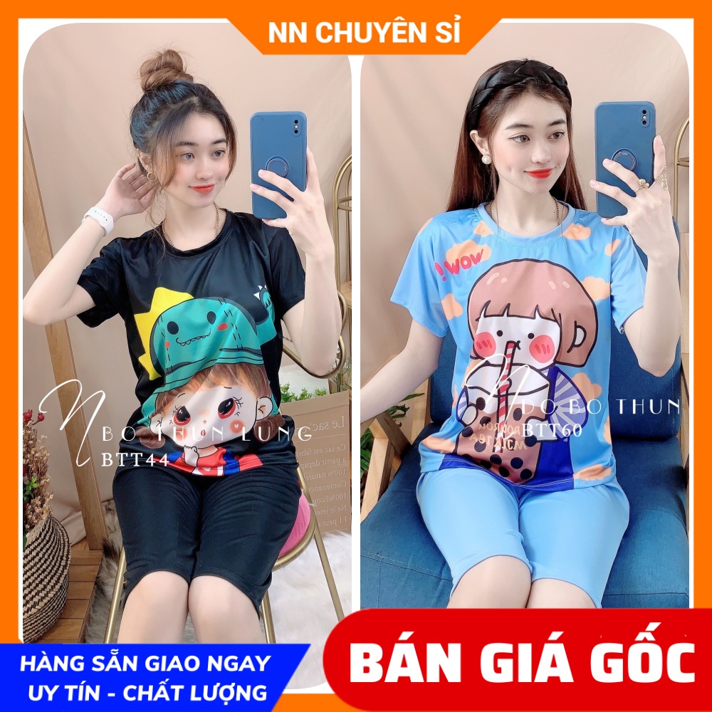 Đồ bộ thun lửng in hình cực xinh BTT44 ⚡Ảnh thật⚡ Đồ bộ mặc nhà