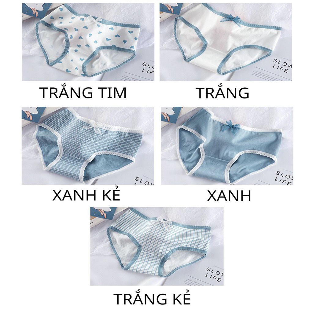Quần Lót Nữ Cotton ❤️️FREESHIP❤️️ Quần Lót Nữ Set tim xanh viền bèo- Quần Lót Nữ thoáng mát tôn dáng mã 8018