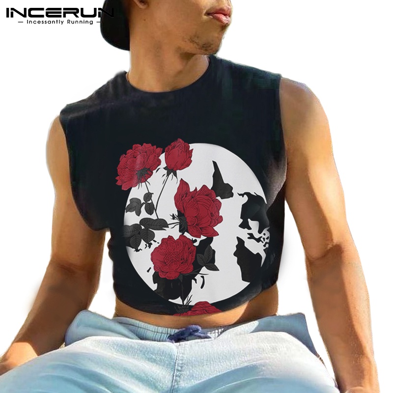 Áo croptop Incerun sát nách in họa tiết phong cách cổ điển thời trang mùa hè cá tính cho nam