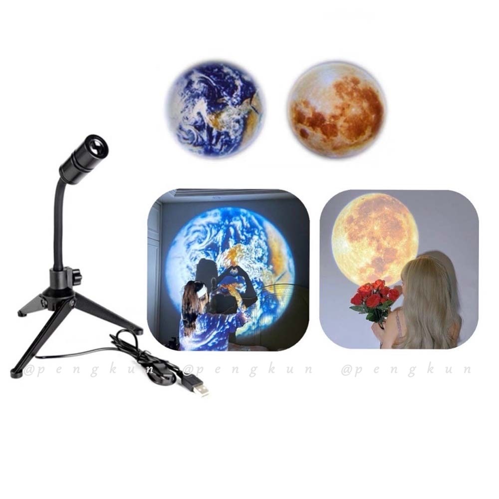 Ins Đèn Ngủ Chiếu Hình Mặt Trăng Trái Đất Hành Tinh Cổng USB Ánh Sáng Ban Đêm Lãng Mạn Ấm Áp Cho Phòng Ngủ Nữ