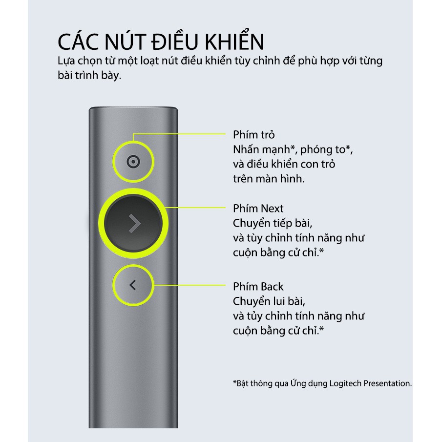 Bút trình chiếu Logitech SPOTLIGHT Wireless Presenter Đèn laze kỹ thuật số - BH 12 Tháng 1 đổi 1 Chính Hãng