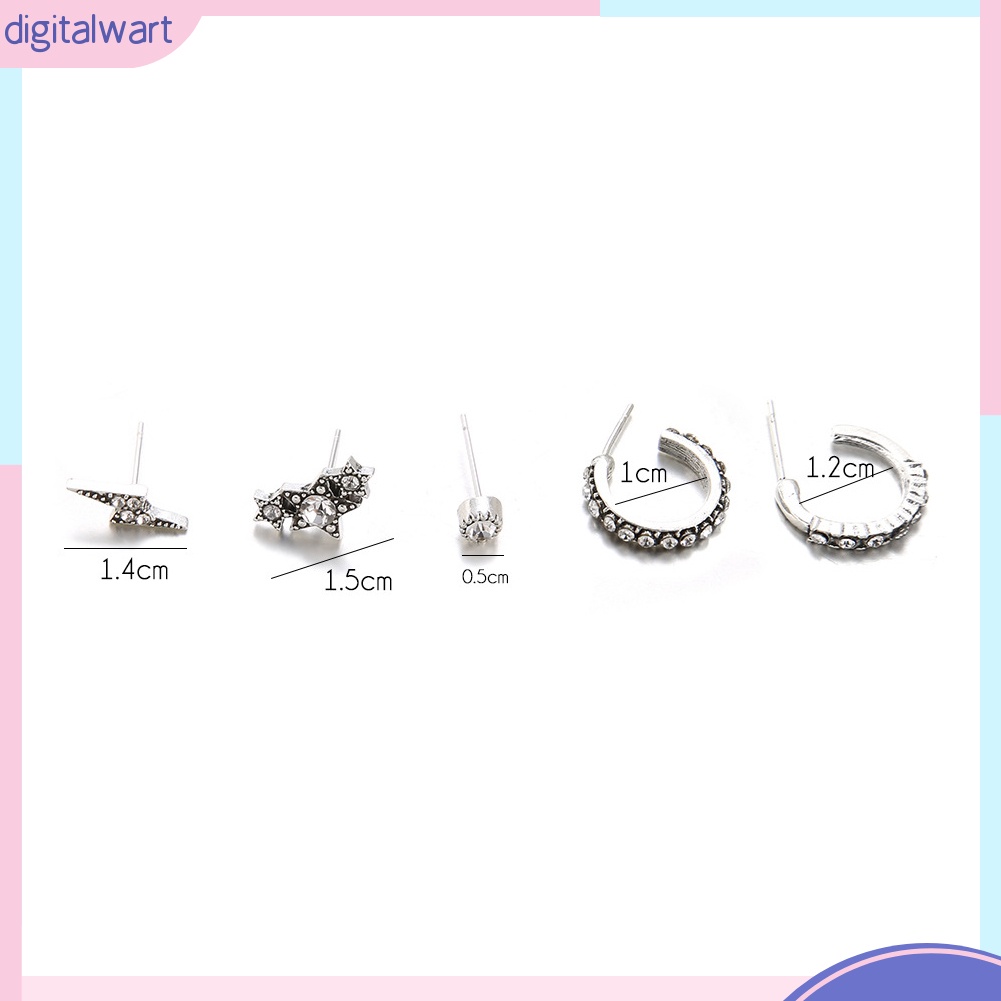 Set 5 Khuyên Tai Đính Đá Kiểu Dáng Thời Trang Thanh Lịch Dành Cho Nữ