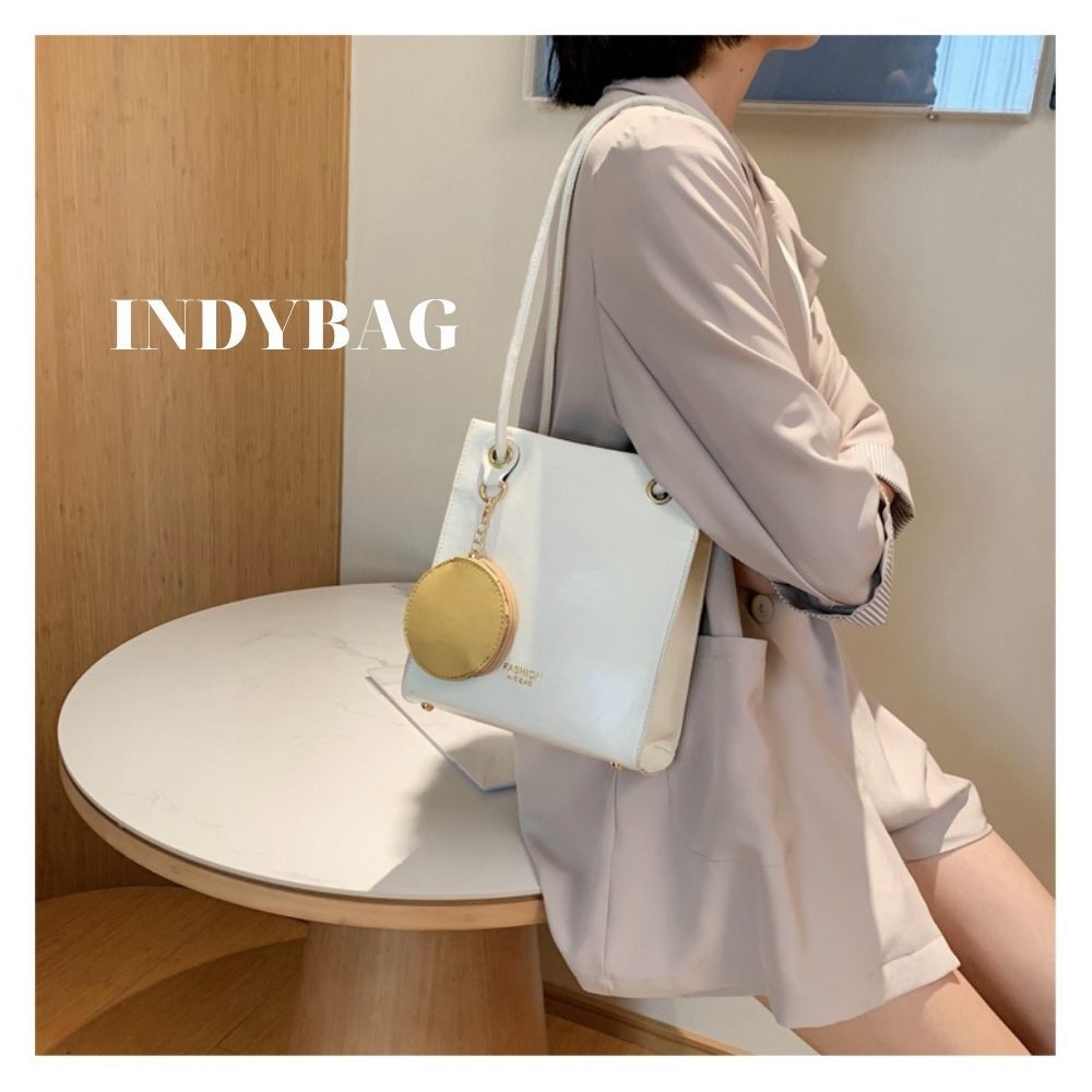 [HÀNG ORDER SẴN TRẮNG]Túi Tote Da Trơn Phối Dây Treo  Kiểu Pháp Cổ Điển Thanh Lịch Mini Túi Xách Indybag T