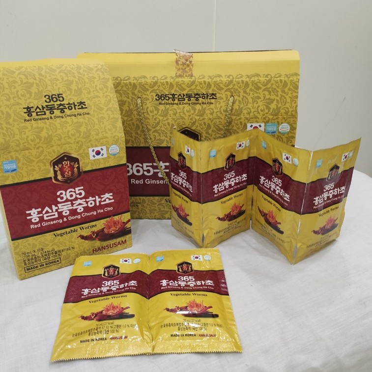Nước Chiết Xuất Hồng Sâm Đông Trùng Hạ Thảo Hansusam 365 Red Ginseng &amp; Dong Chung Ha Cho Hàn Quốc (Hộp 20 Gói x 70 ml)