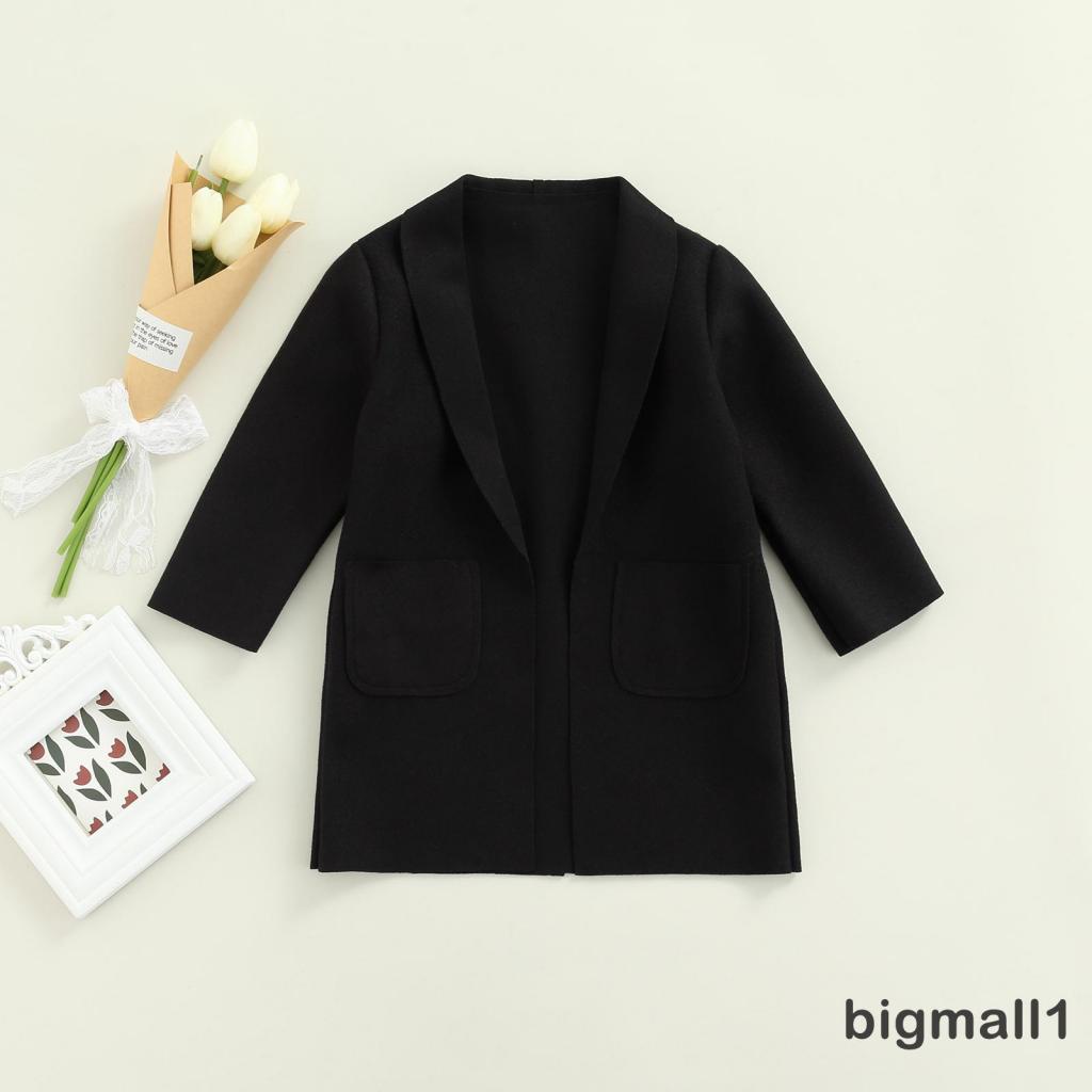 Áo khoác cardigan tay dài màu trơn hở phía trước có túi màu xanh lục/đen/nâu tùy chọn cho bé gái