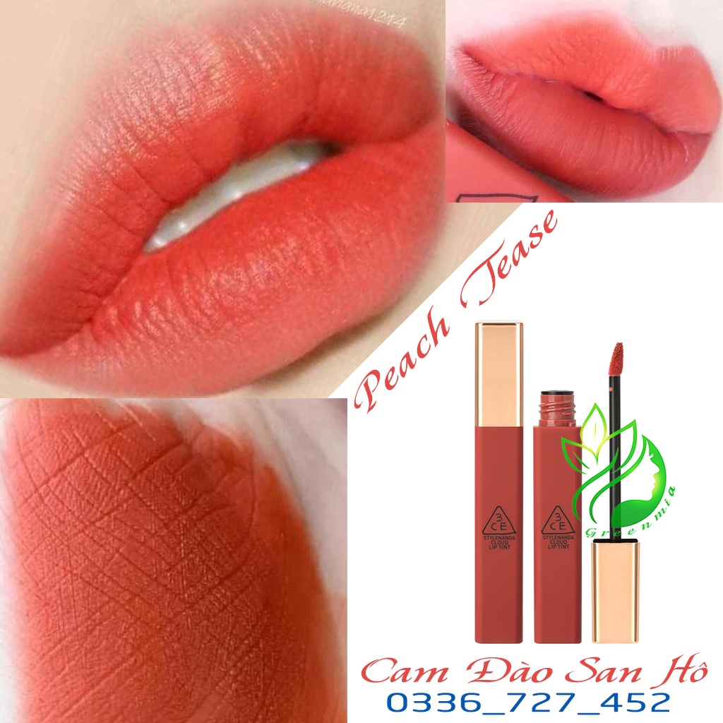 Son Kem Lì 3CE Cloud Lip Tint Peach Tease - Sắc Cam Đào Đỏ Ấm Bền Màu Lâu Trôi CHÍNH HÃNG CHECK HIDDEN TAG