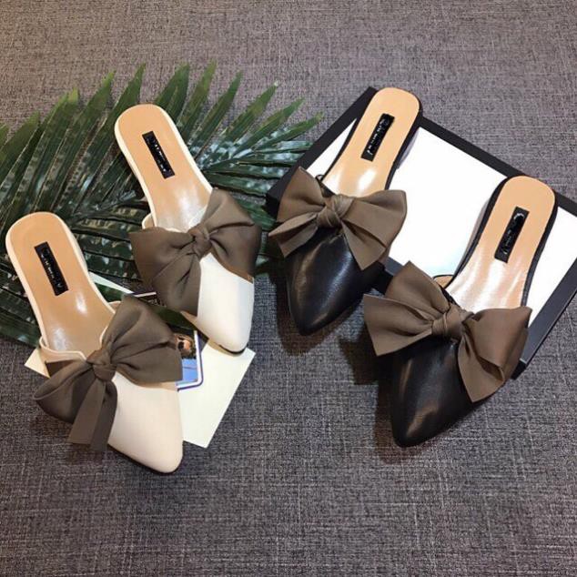 Giày nữ, sục nữ thắt lơ lụa mềm cao 3 cm | BigBuy360 - bigbuy360.vn