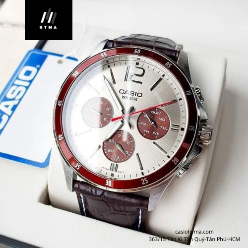 Đồng hồ nam dây da cao cấp Casio MTP 1374L-7A1 Mặt trắng 6 kim Size 42mm Chống nước 5ATM Bảo hành 1 năm Hyma watch