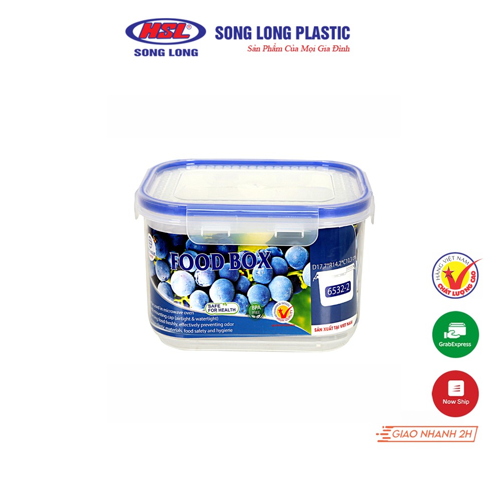 Hộp đựng thực phẩm 1220ml, 850ml, 450ml, 300ml Song Long Plastic Four Lock nhựa có nắp đậy ( 6532:3-2-1-6530-1)