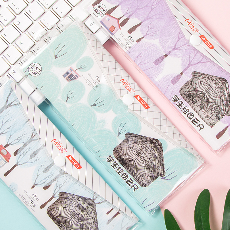 Bộ 4 thước kẻ tam giác nhiều màu tùy chọn phong cách Hàn Quốc dành cho học sinh