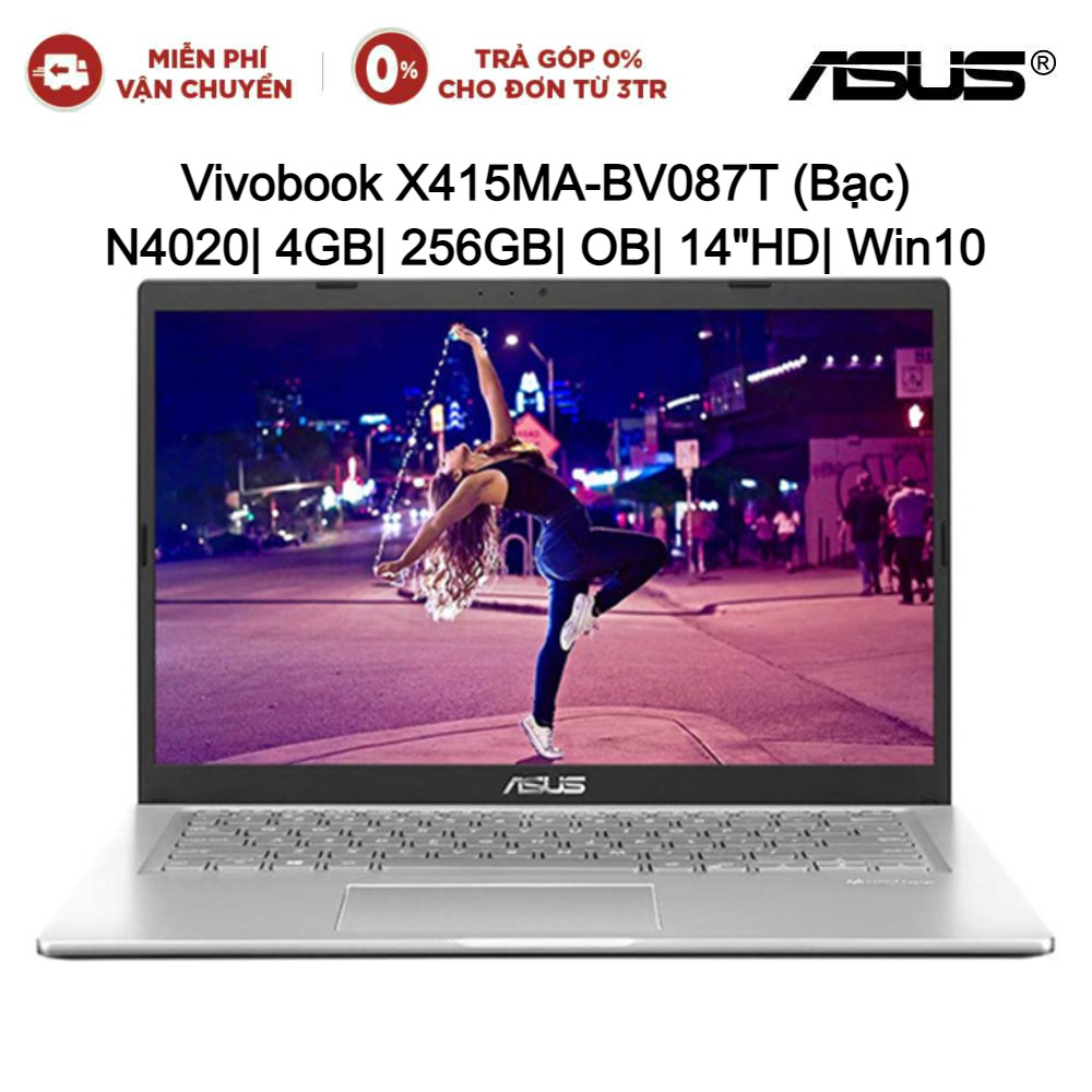 [Mã ELTECHZONE giảm 5% đơn 500K] Laptop ASUS Vivobook X415MA-BV087T N4020| 4GB| 256GB| OB| 14&quot;HD| Win10