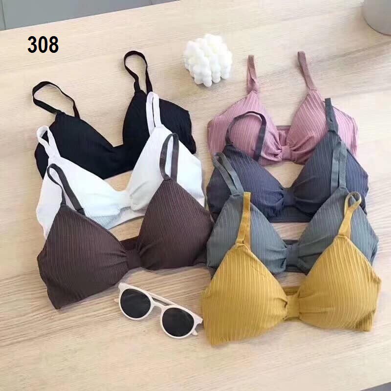 Áo Lót Bra Nữ Không Gọng Cotton Tăm Phối Nơ Hàng Đẹp Không Dây Có Đệm Nâng Ngực Gợi Cảm 308, 9932