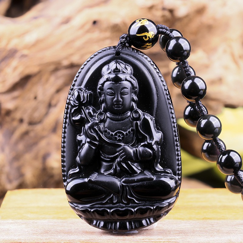 Dây chuyền chuỗi hạt - Chuỗi hạt đeo cổ mặt phật Đại Thế Chí Bồ Tát - Phật bản mệnh người tuổi Ngọ( màu xám)