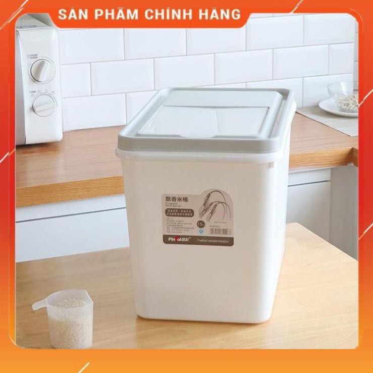 Thùng nhựa đựng gạo thông minh 10kg đa năng đựng ngũ cốc, đồ ăn khô cho động vật,thùng đựng gạo 15kg kèm cốc chia vạch