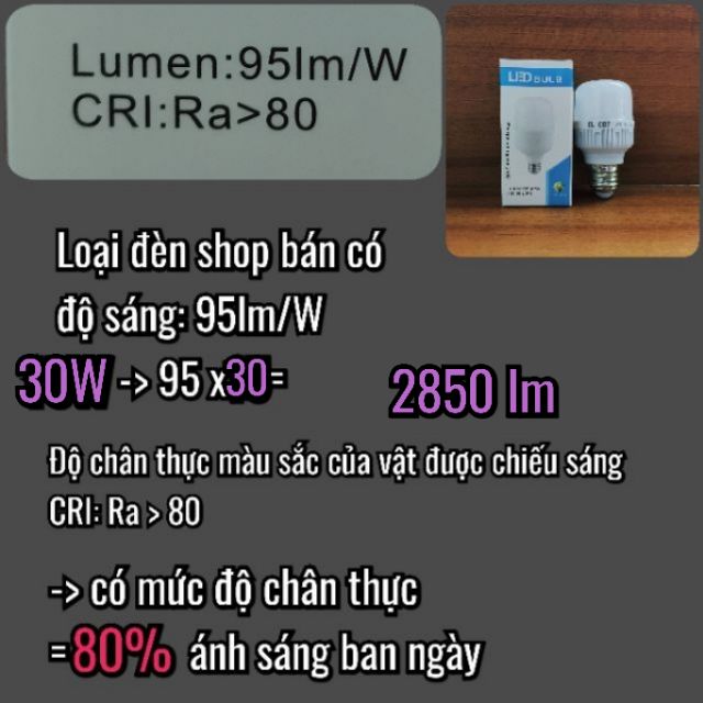 Bóng đèn LED 30W / trụ tròn, sáng trắng, độ sáng 2850lm, CRI &gt; 80