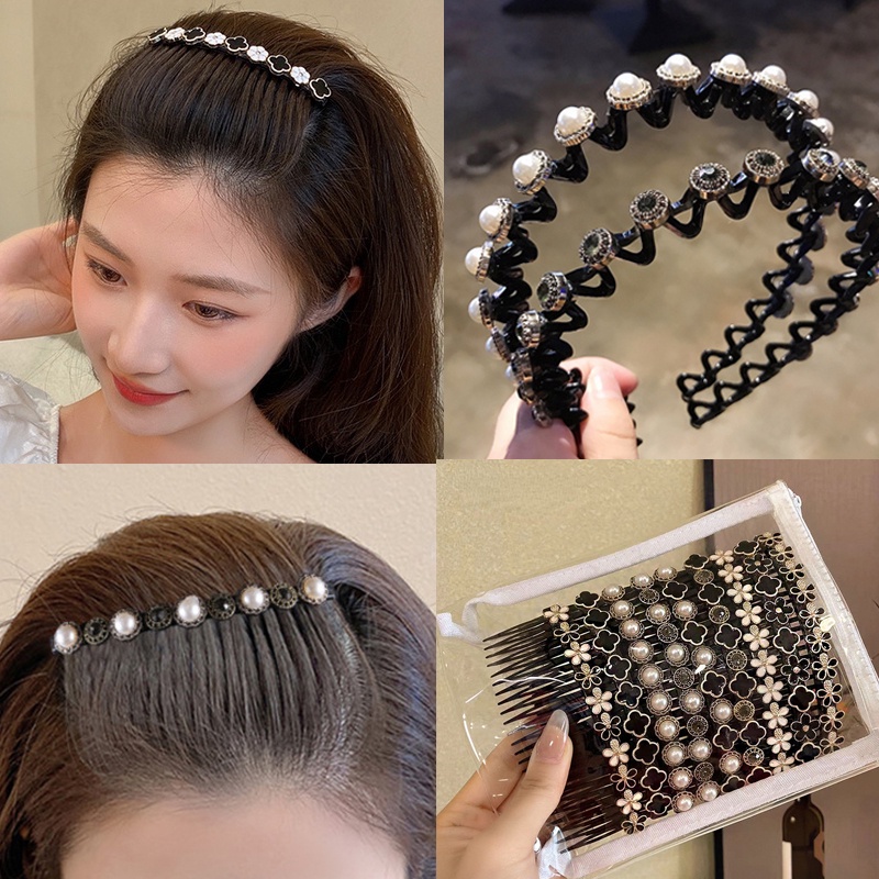 Lược Kẹp Tóc Mái Ngang Lưng Đính Ngọc Trai Nhân Tạo Gọn Gàng Cho Nữ