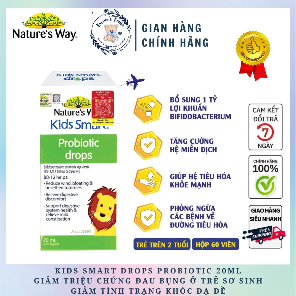 [Sẵn] Siro Uống Nature's Way Kids Smart Drops Probiotic Bổ Sung Men Vi Sinh Cho Bé 20ml