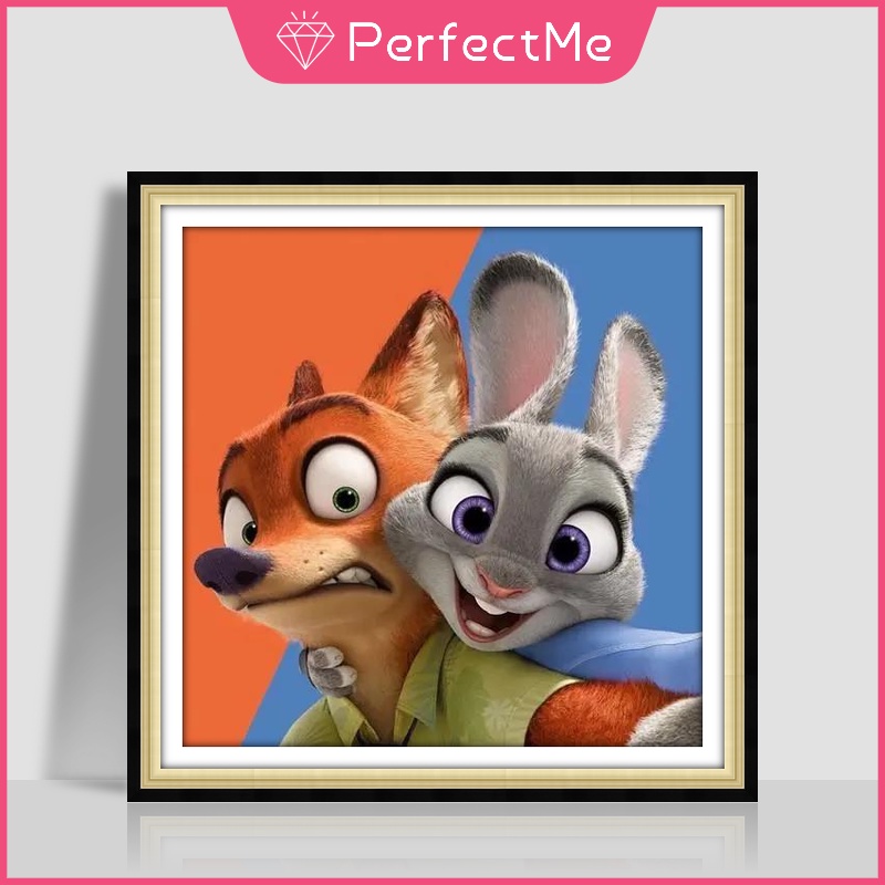Bộ tranh đính đá 5D họa tiết Zootopia Judy và Nick độc đáo DIY 30x30cm