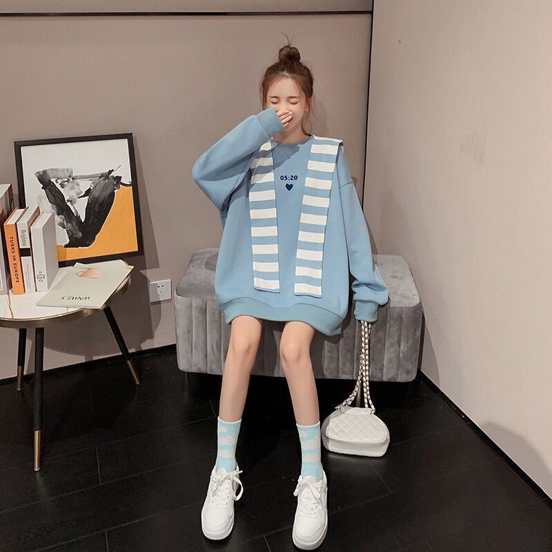 Áo sweater Cotton Dáng Rộng Kèm Khăn Choàng Thời Trang Thu Đông Phong Cách Hàn Quốc Cho Nữ