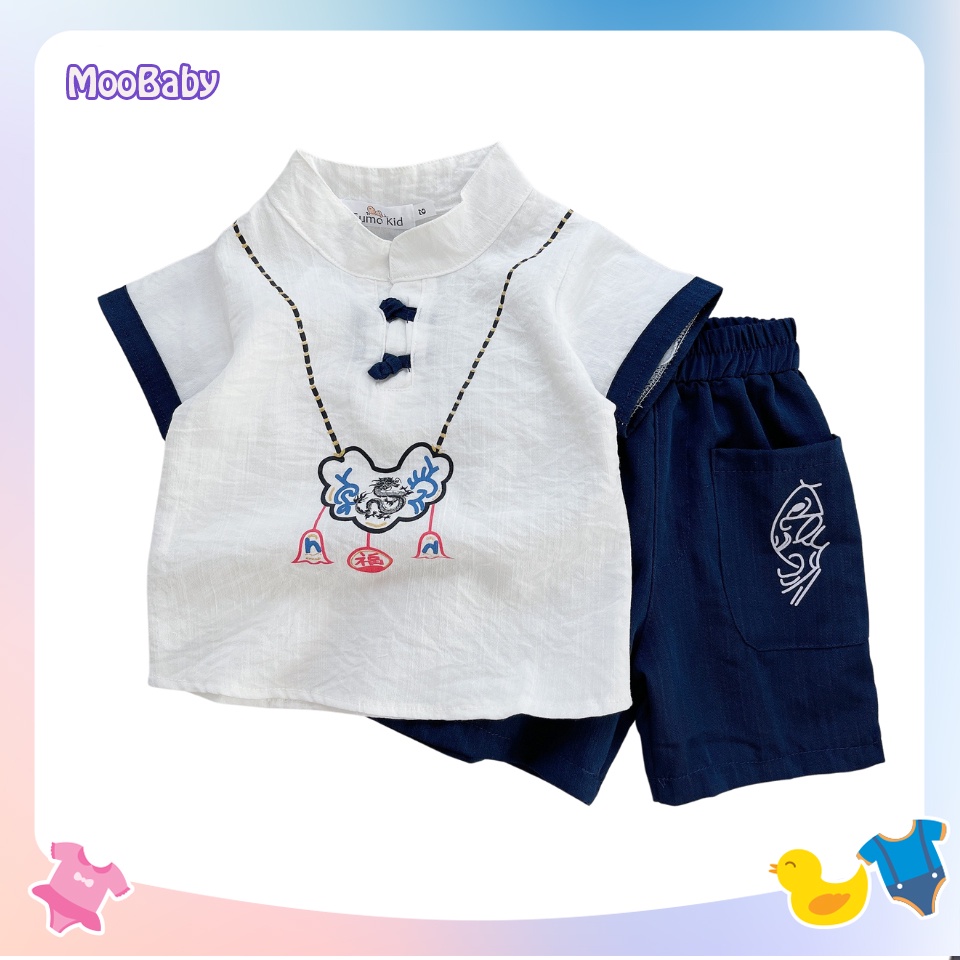 Bộ Quần Áo Cộc Tay Cổ Vòng Chất Đũi Cho Bé Trai Từ 6 - 27kg. MOOBABY SHOP