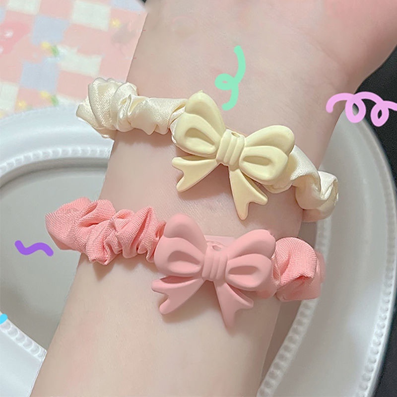 Dây Cột Tóc Màu Trơn Co Giãn Tốt Đính Nơ Hồng Dễ Thương Phong Cách Hàn Quốc Cho Nữ