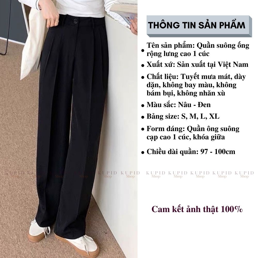 Quần ống rộng nữ dáng suông lưng cao hack dáng, vải tuyết mưa, chiều dài 100cm y ảnh mẫu mặc FREESHIP TẶNG QUÀ S990
