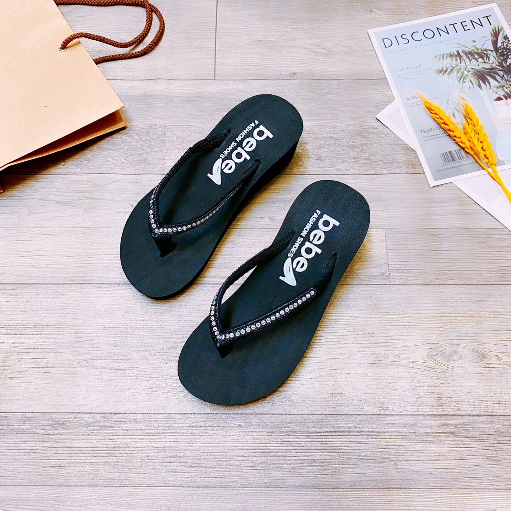Dép đế xuồng nữ bebe quai xỏ ngón đính đá siêu sang - TT312
