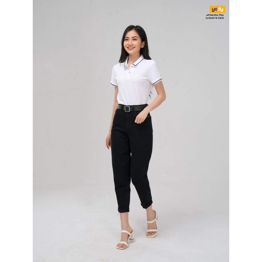 Áo polo nữ YODY chất liệu cafe phối bo thoải mái - APN4396