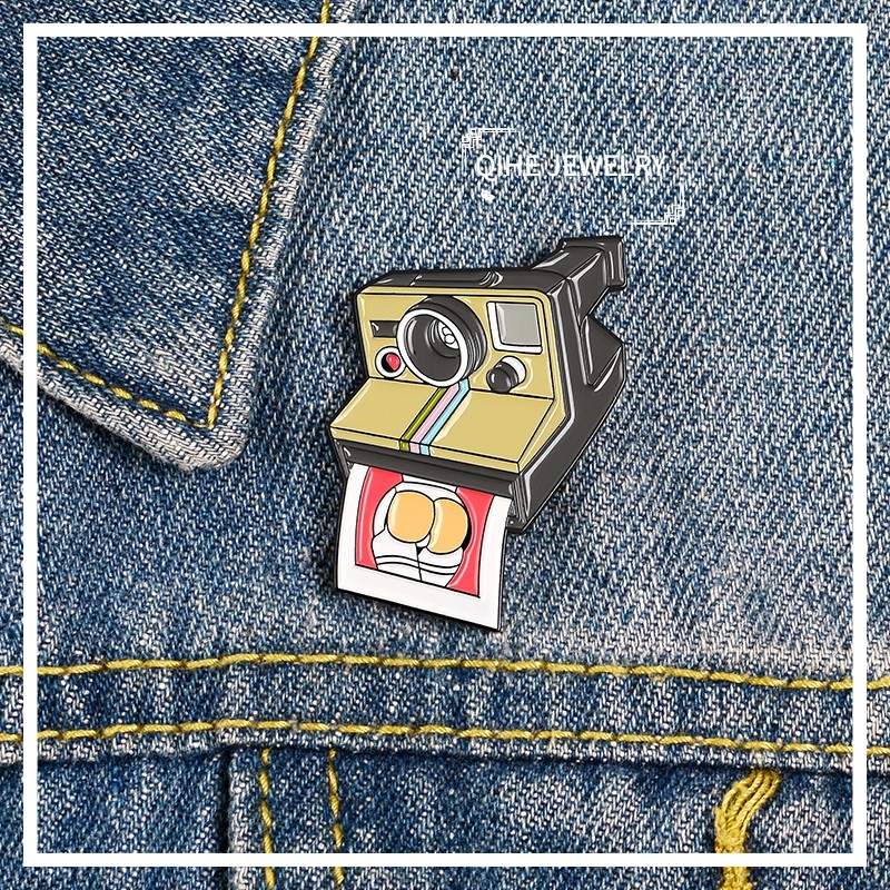 Ghim cài áo QIHE JEWELRY hình camera sáng tạo vui nhộn thời trang