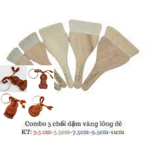 Chổi dặm vàng lông dê đầu bằng 2.5cm đến 11cm chuyên dùng dát vàng chống xước tặng kèm 1 móc khóa gỗ tượng phật BÌNH AN
