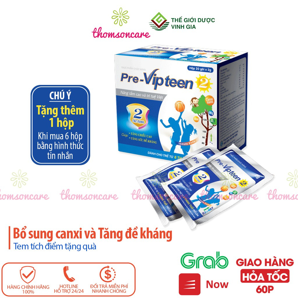 Pre Vipteen 2 - Mua 6h tặng 1h bằng tem tích điểm, Bổ sung canxi cho bé từ 6 tháng, 1, 2 tuổi, tăng sức đề kháng