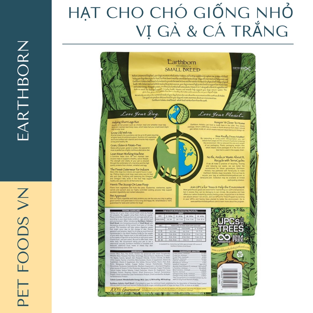 Hạt cho chó cỡ nhỏ EARTHBORN Small Breed 2kg vị Gà &amp; Cá Trắng