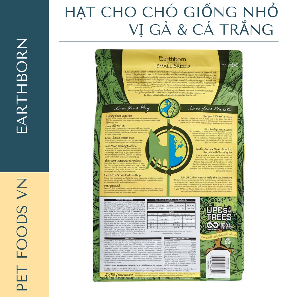 Hạt cho chó cỡ nhỏ EARTHBORN Small Breed 2kg vị Gà &amp; Cá Trắng