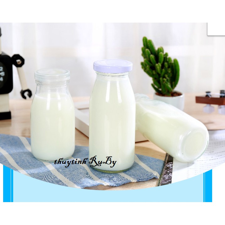 Chai thủy tinh đựng sữa 500ml nắp thiếc, Bình nước thủy tinh nắp vặn tiện lợi