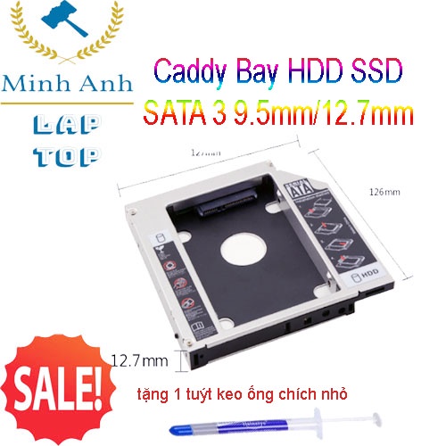 (Chuyển Dvd=&gt;HDD) caddy bay dành cho laptop dày 12.7mm - Mỏng 9.5mm