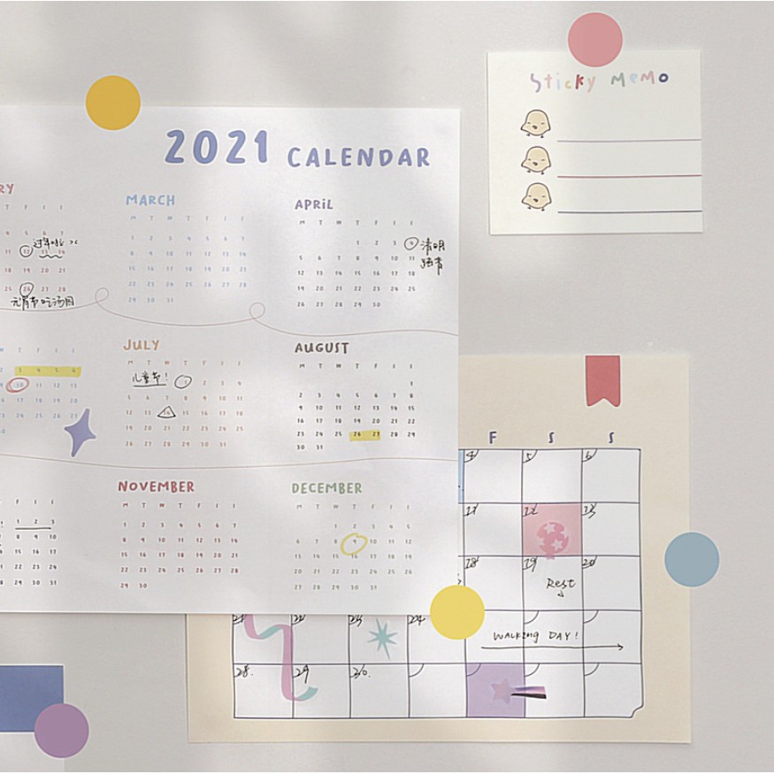 Lịch Treo Tường 2021 - Túi planner 2021 Notefor 365day lên kế hoạch vision board set decor trang trí phòng | BSQ033