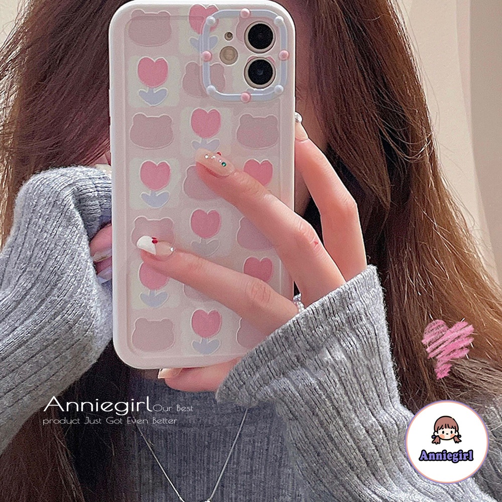 Ốp Điện Thoại TPU Mềm Siêu Mỏng Chống Sốc In Họa Tiết Hoa Tulip/Gấu Cho IPhone 13 12 11 Pro Max X XR 8 7 Plus