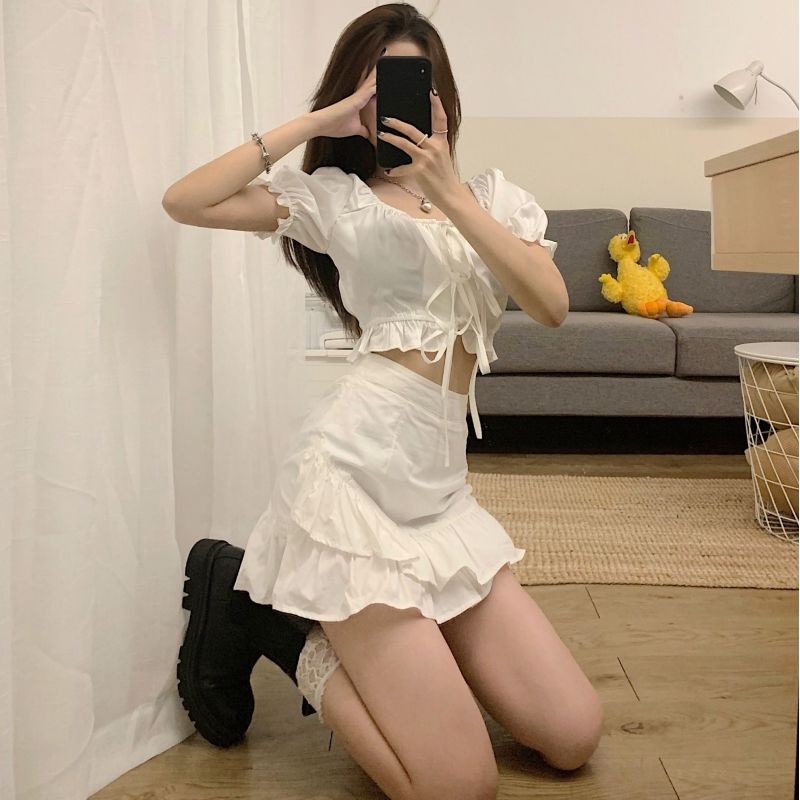 Bộ Áo Sơ Mi + Chân Váy Chữ a Thiết Kế Mới Thời Trang Theo Phong Cách Hàn Quốc Dành