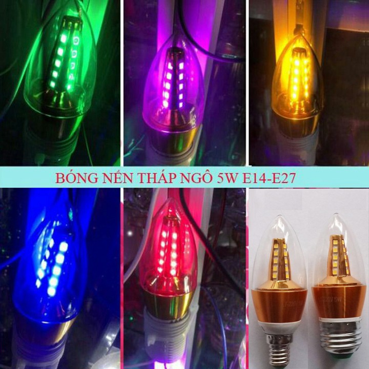 COMBO 10 BÓNG ĐÈN LED HÌNH THÁP NGÔ SÁNG VÀNG. ĐUI E14-E27