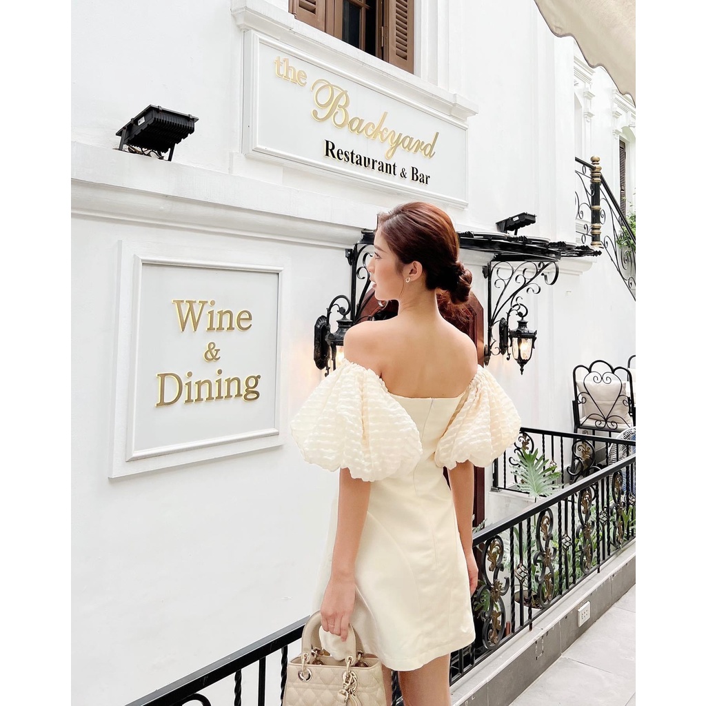 Đầm Trễ Vai Cúp Ngực Tay Phồng mặc 2 kiểu - D0640