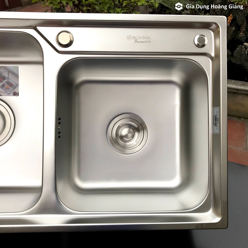 Chậu rửa chén bát 2 hố lệch Sơn Hà S80 inox 304 chính hãng - Bảo hành 5 năm